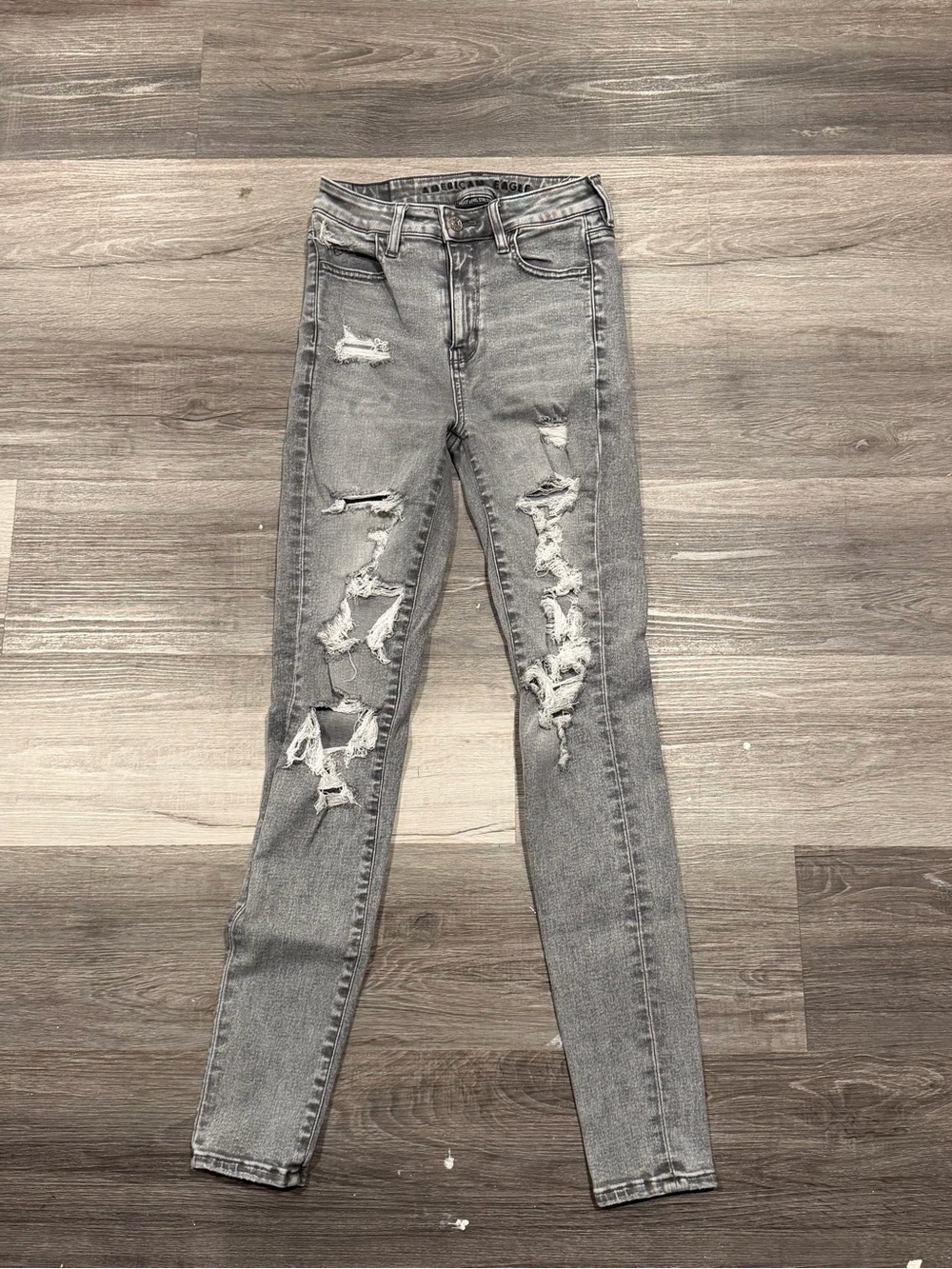 American Eagle Next Level Stretch Women’s Grey Super High Rise Jeggings Sz 0
